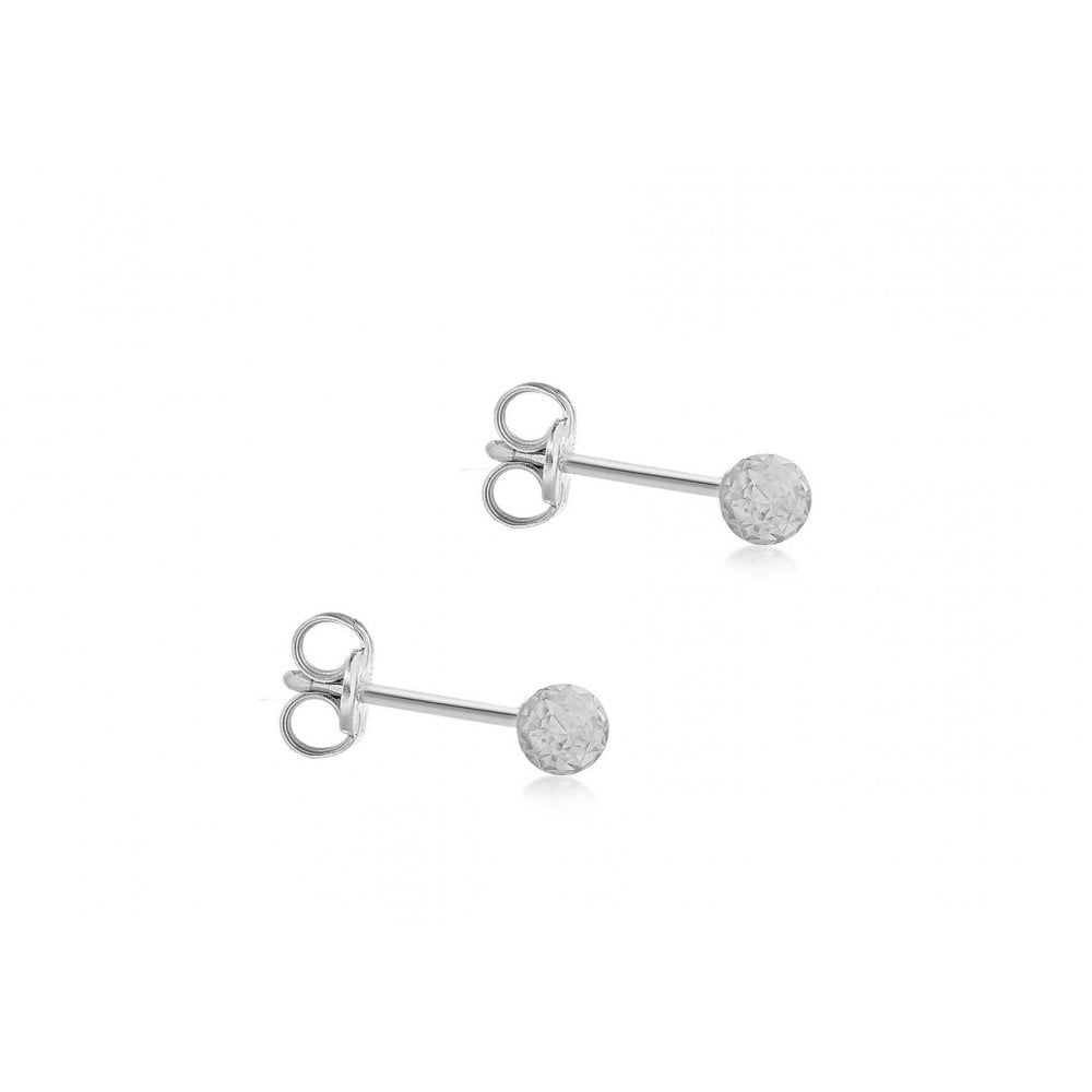 9CT WHITE GOLD 5MM DIAMOND CUT BALL STUD EARRINGS