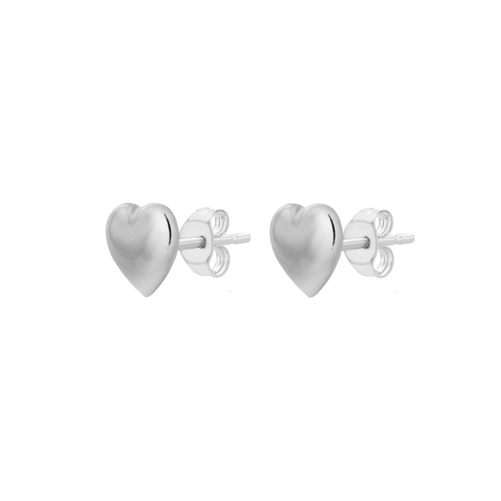 9CT WHITE GOLD 6.9MM X 7.2MM PUFFED HEART STUD EARRINGS