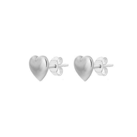 9CT WHITE GOLD 6.9MM X 7.2MM PUFFED HEART STUD EARRINGS
