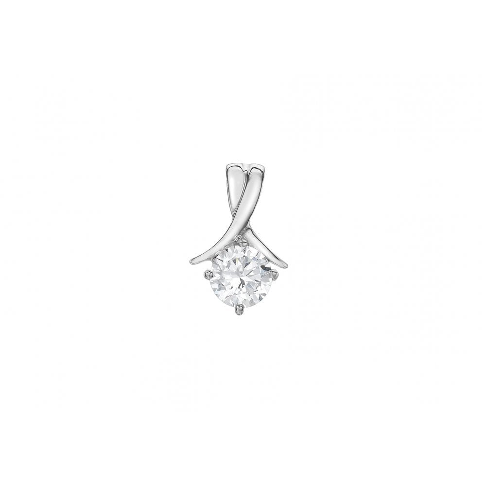 9CT WHITE GOLD 6MM ROUND CZ 7.8MM X 12.5MM DROP PENDANT
