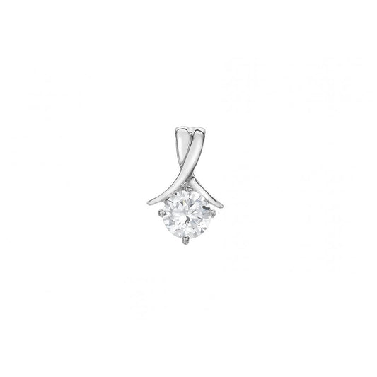9CT WHITE GOLD 6MM ROUND CZ 7.8MM X 12.5MM DROP PENDANT