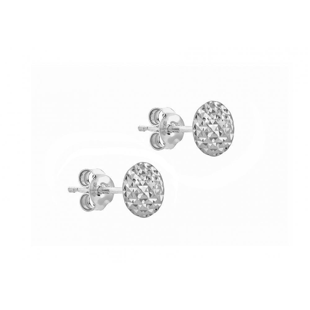 9CT WHITE GOLD 7.7MM DIAMOND CUT PYRAMID BUTTON STUD EARRINGS