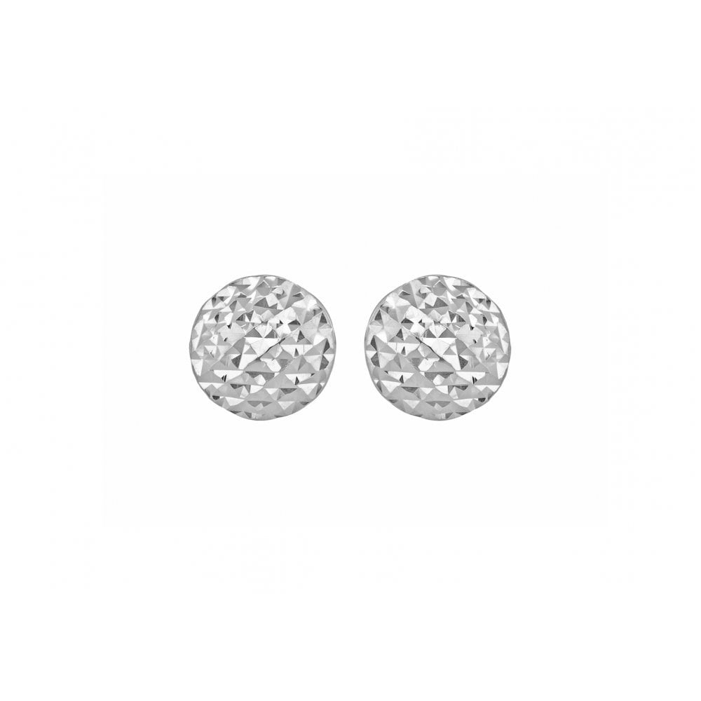 9CT WHITE GOLD 7.7MM DIAMOND CUT PYRAMID BUTTON STUD EARRINGS