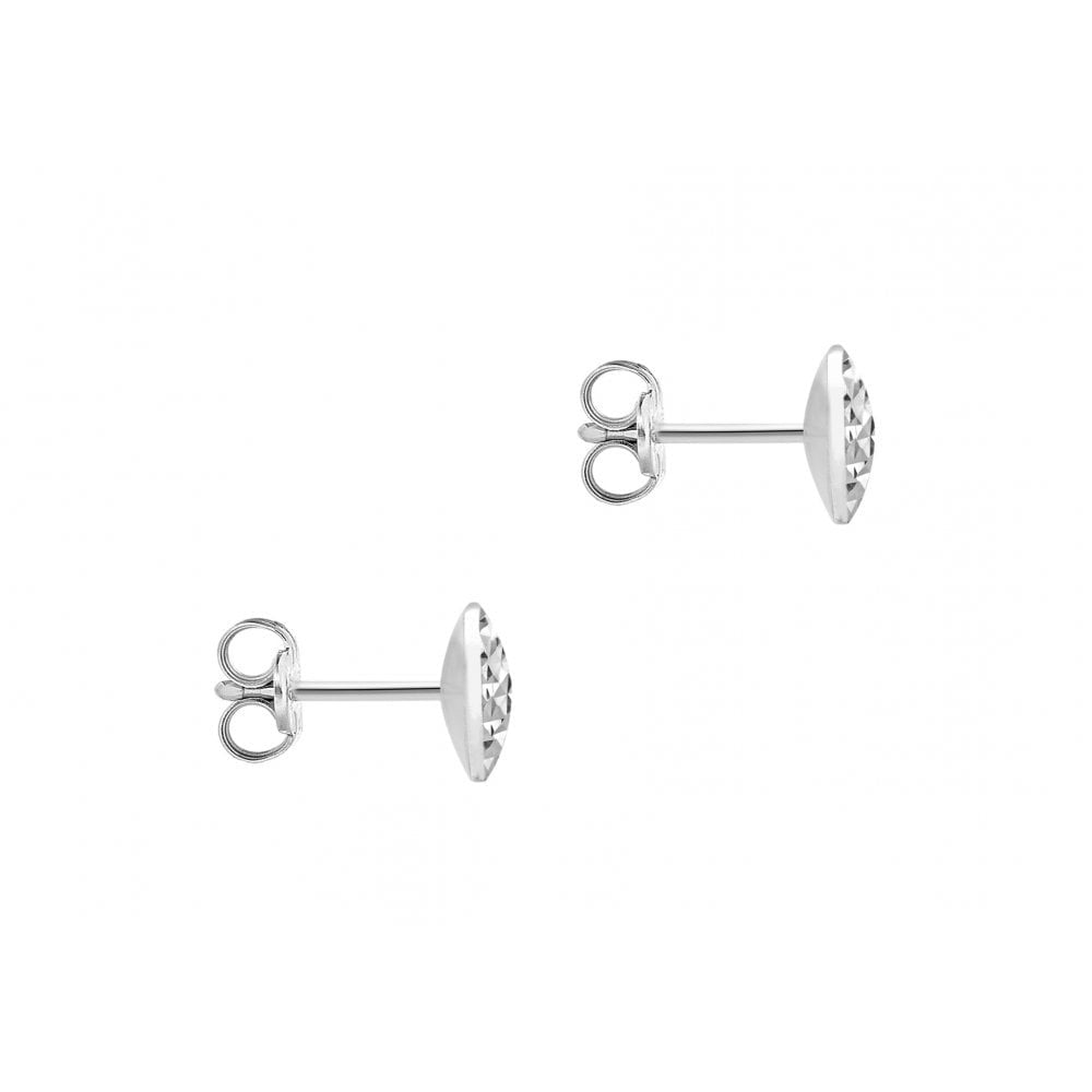 9CT WHITE GOLD 7.7MM DIAMOND CUT PYRAMID BUTTON STUD EARRINGS