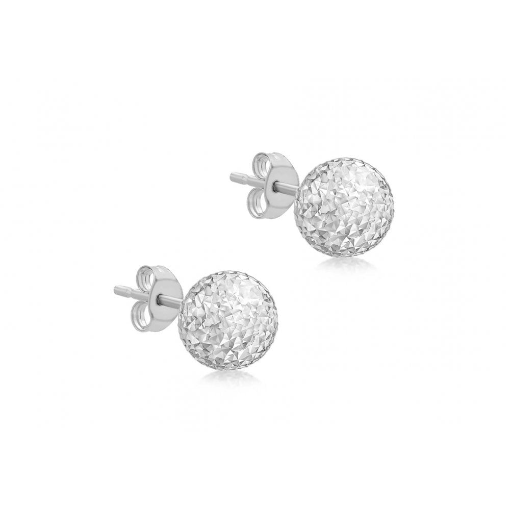 9CT WHITE GOLD 8MM DIAMOND CUT BALL STUD EARRINGS
