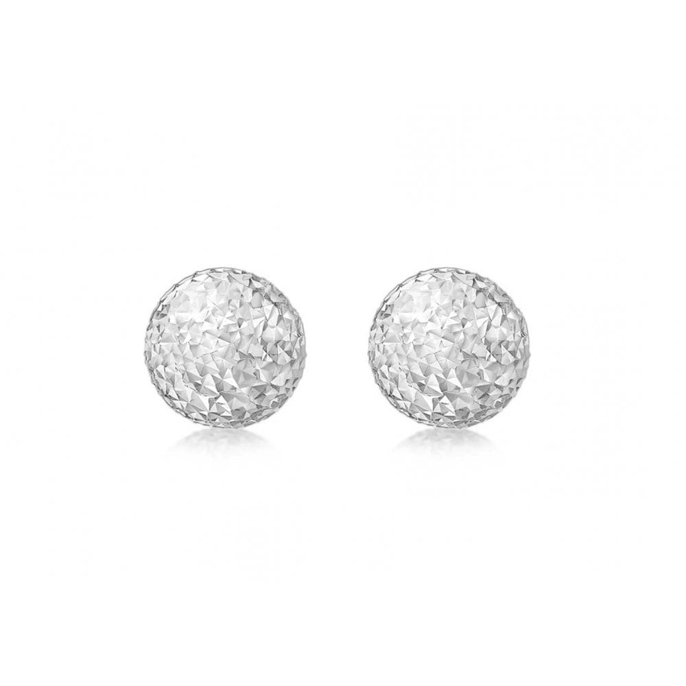 9CT WHITE GOLD 8MM DIAMOND CUT BALL STUD EARRINGS
