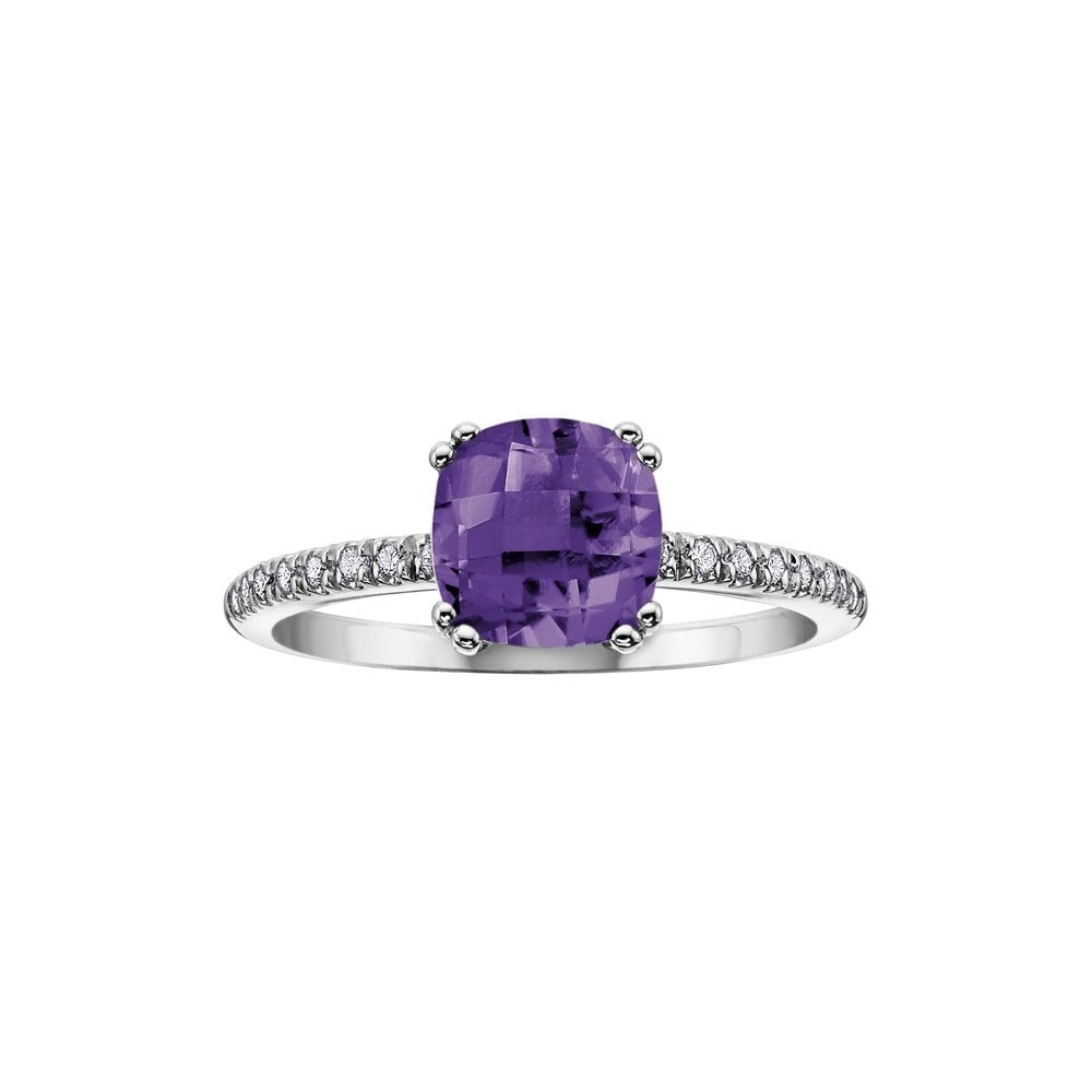 9CT WHITE GOLD AMETHYST AND DIAMOND RING