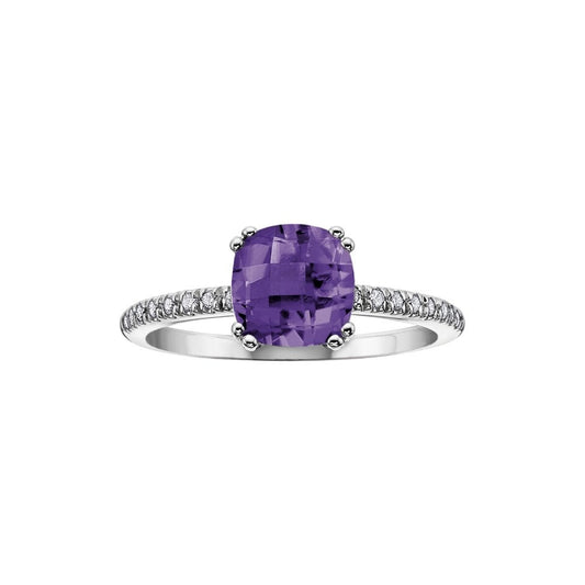 9CT WHITE GOLD AMETHYST AND DIAMOND RING