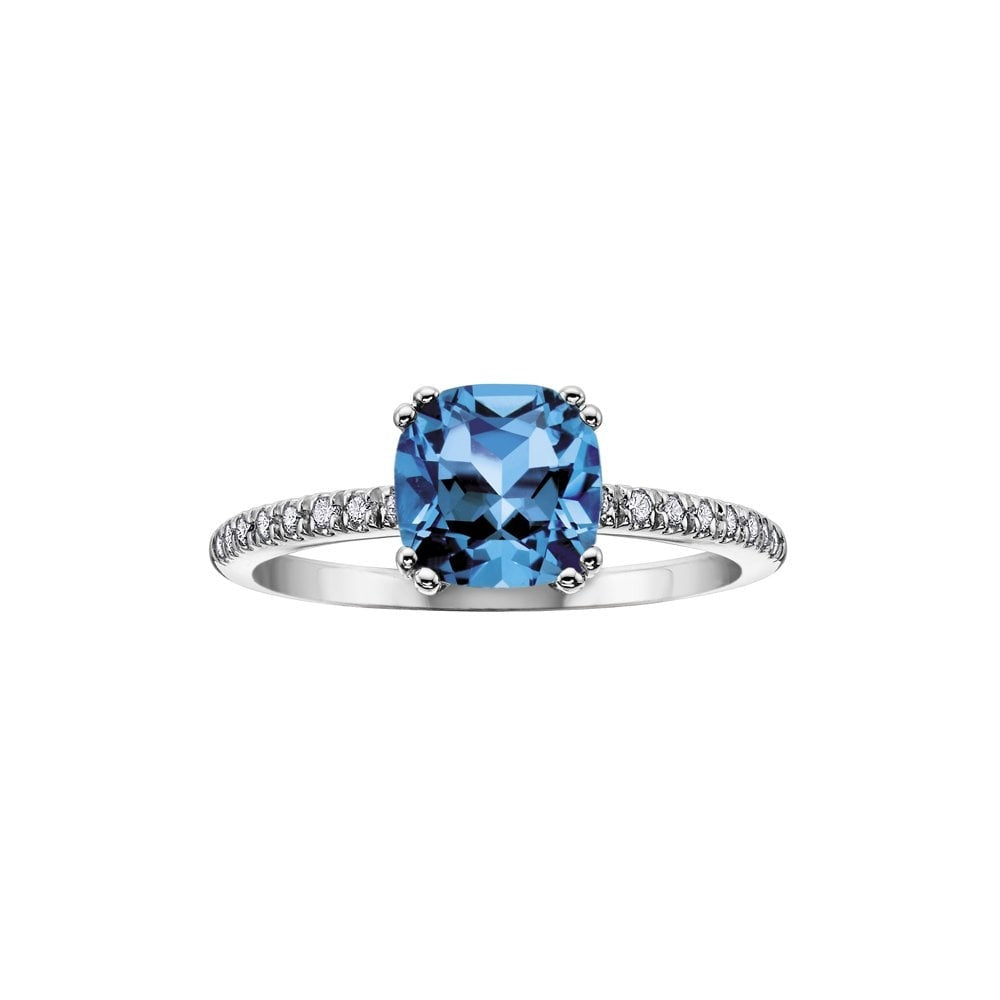 9CT WHITE GOLD BLUE TOPAZ AND DIAMOND RING