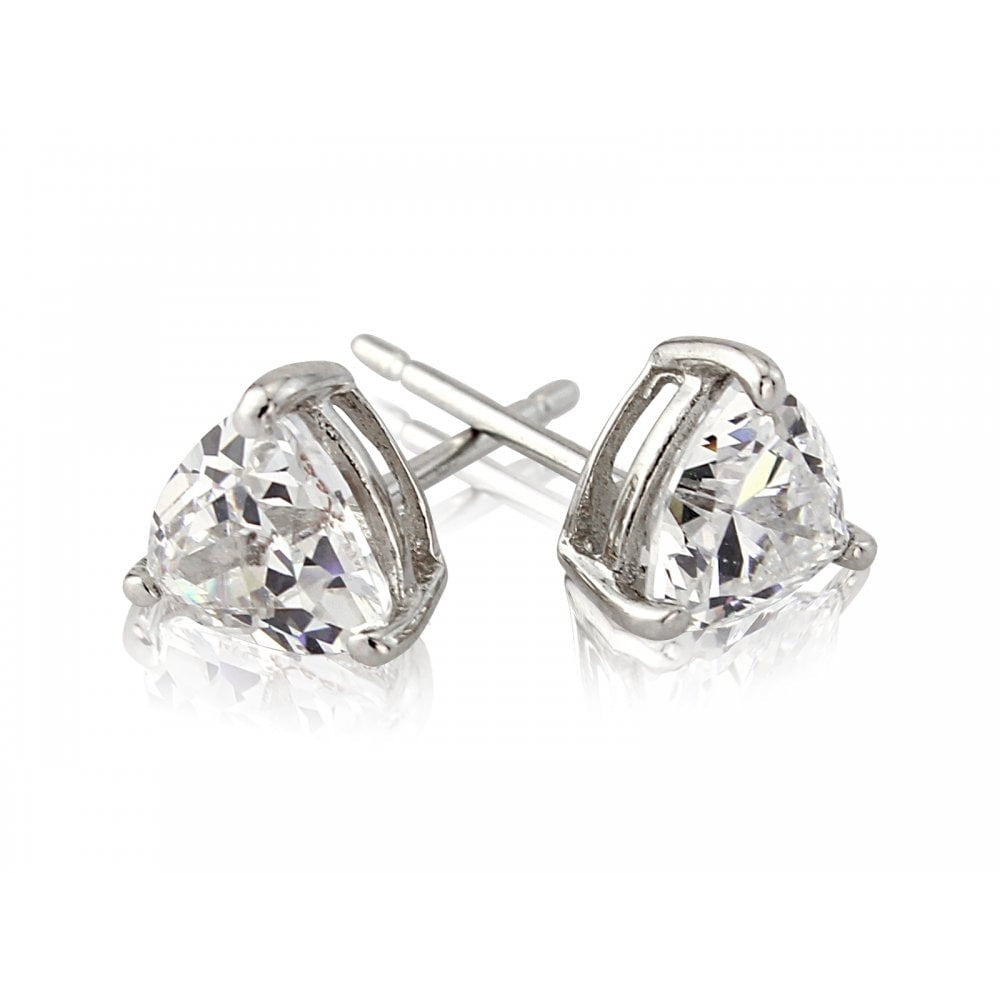 9CT WHITE GOLD CUBIC ZIRCONIA TRIANGULAR SHAPED STUD EARRINGS