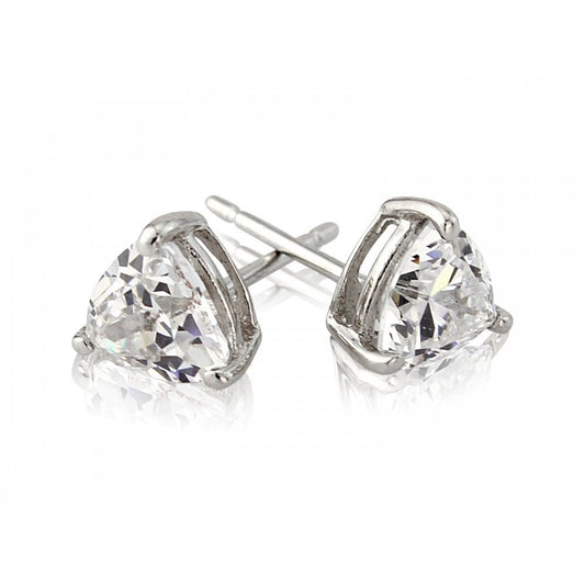 9CT WHITE GOLD CUBIC ZIRCONIA TRIANGULAR SHAPED STUD EARRINGS