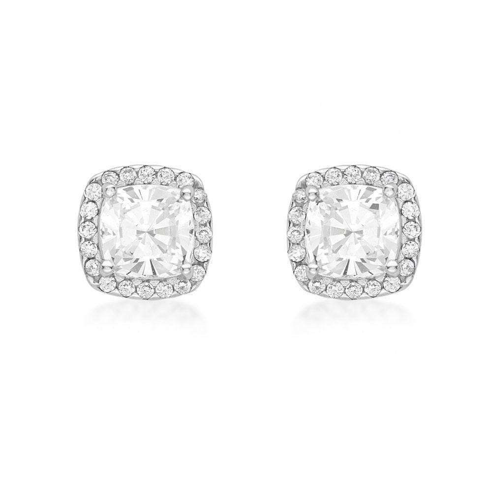 9CT WHITE GOLD CUSHION CZ 9MM X 9MM STUD EARRINGS
