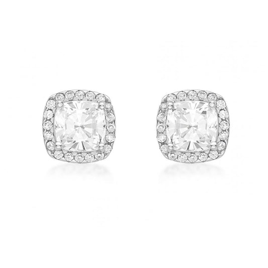 9CT WHITE GOLD CUSHION CZ 9MM X 9MM STUD EARRINGS