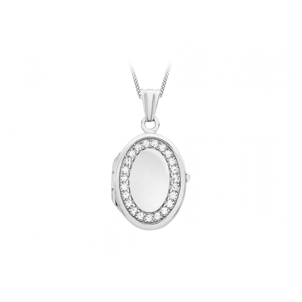 9CT WHITE GOLD CZ 16MM X 24MM OVAL LOCKET