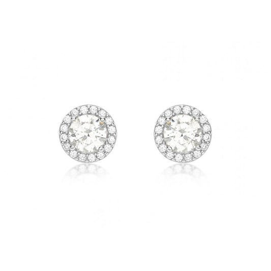 9CT WHITE GOLD CZ 7.7MM STUD EARRINGS