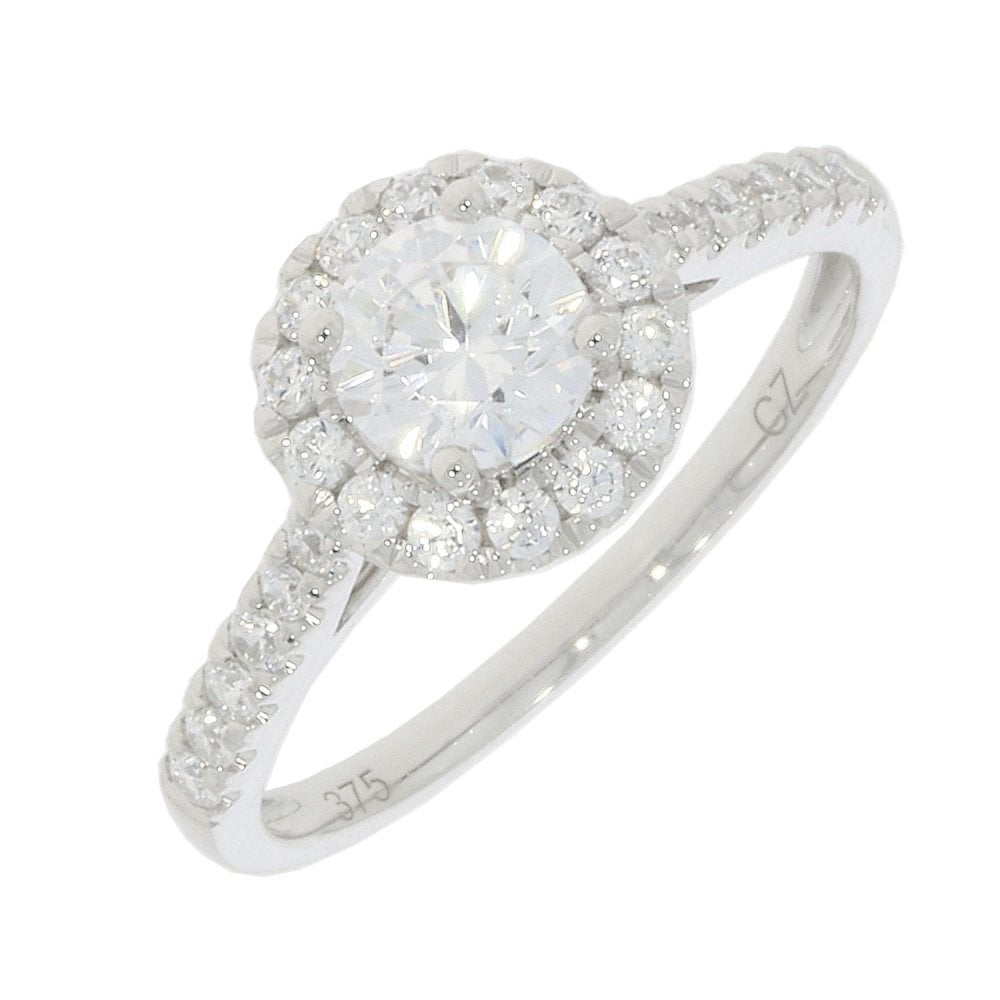 9CT WHITE GOLD CZ HALO RING