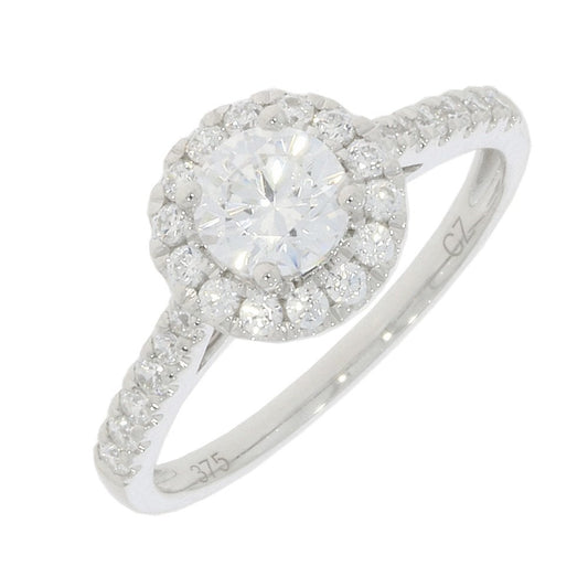 9CT WHITE GOLD CZ HALO RING