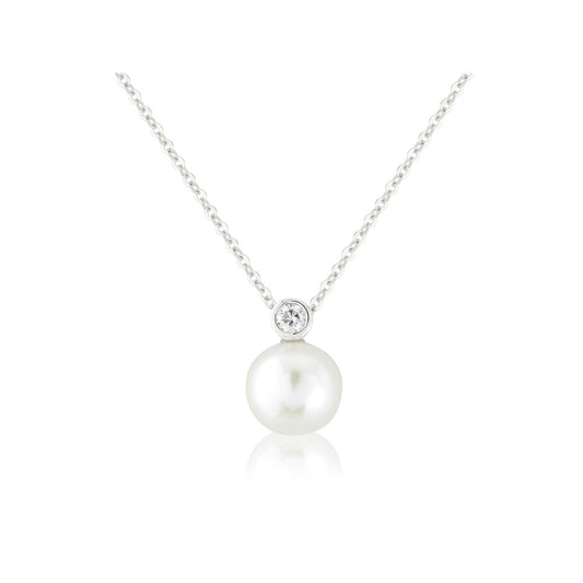 9CT WHITE GOLD DIAMOND & CULTURED PEARL CLASSIC SNOWMAN STYLE PENDANT