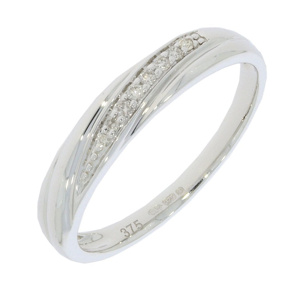 9CT WHITE GOLD DIAMOND TWIST BAND WITH 0.06CT DIAMOND