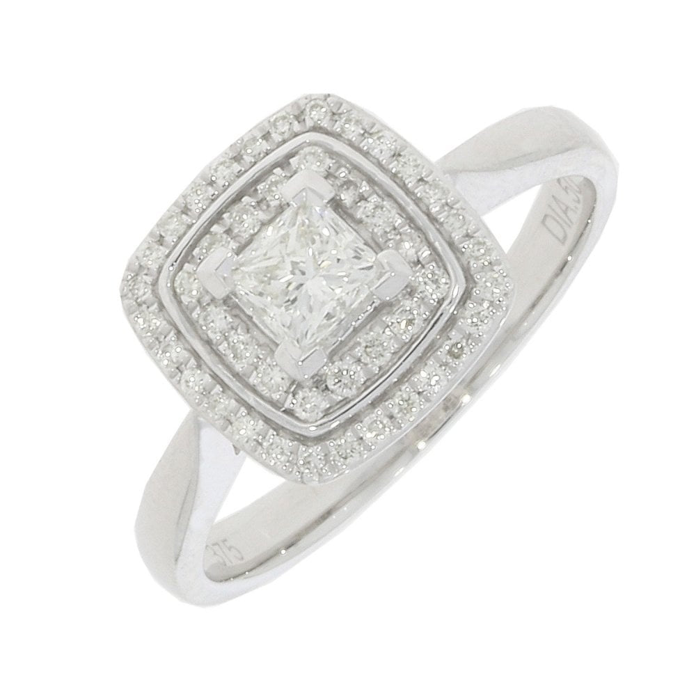 9CT WHITE GOLD DOUBLE PRINCESS HALO STYLE DIAMOND RING (0.5ct Diamond)