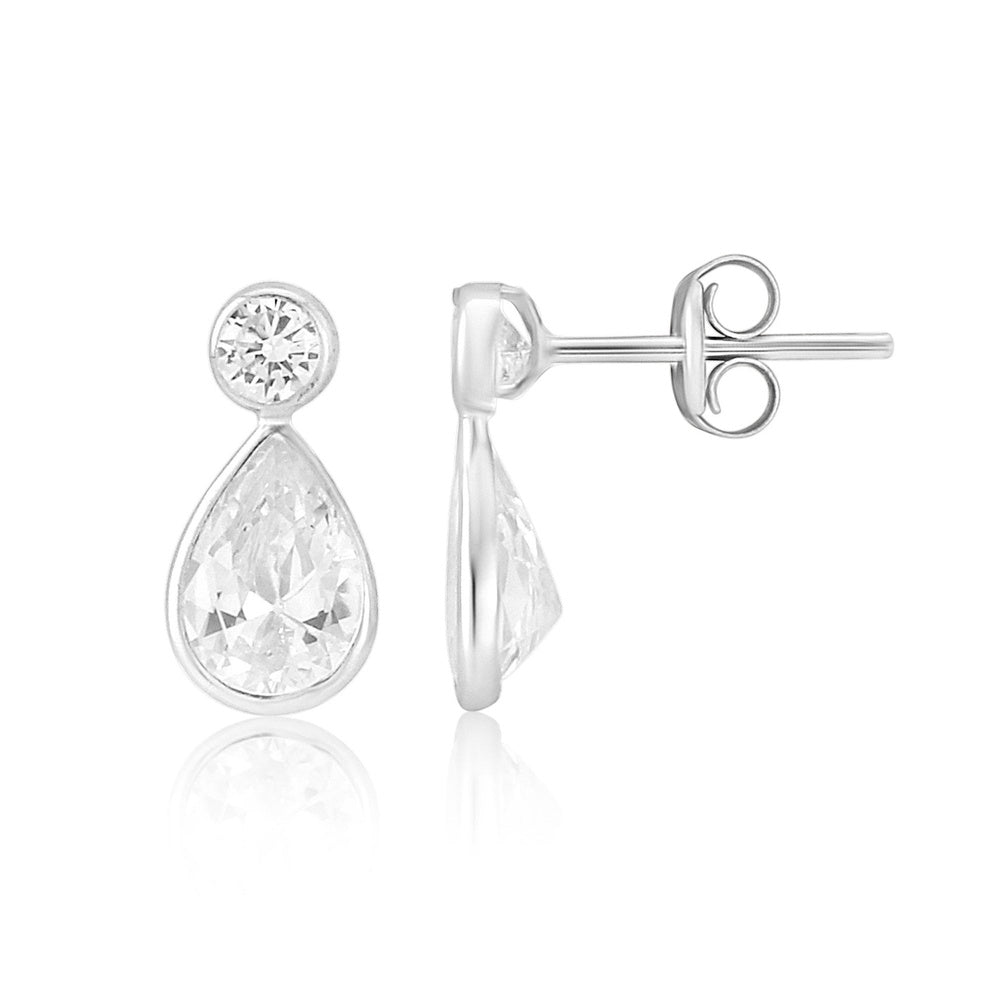 9CT WHITE GOLD DROP CUBIC ZIRCONIA EARRINGS