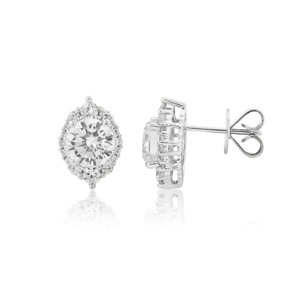 9CT WHITE GOLD MARQUISE SHAPED CUBIC ZIRCONIA CLUSTER STUD EARRINGS
