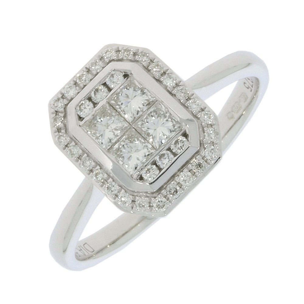 9CT WHITE GOLD OCTAGONAL DIAMOND CLUSTER RING WITH 0.5CT DIAMOND