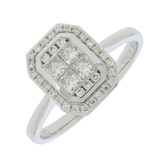 9CT WHITE GOLD OCTAGONAL DIAMOND CLUSTER RING WITH 0.5CT DIAMOND
