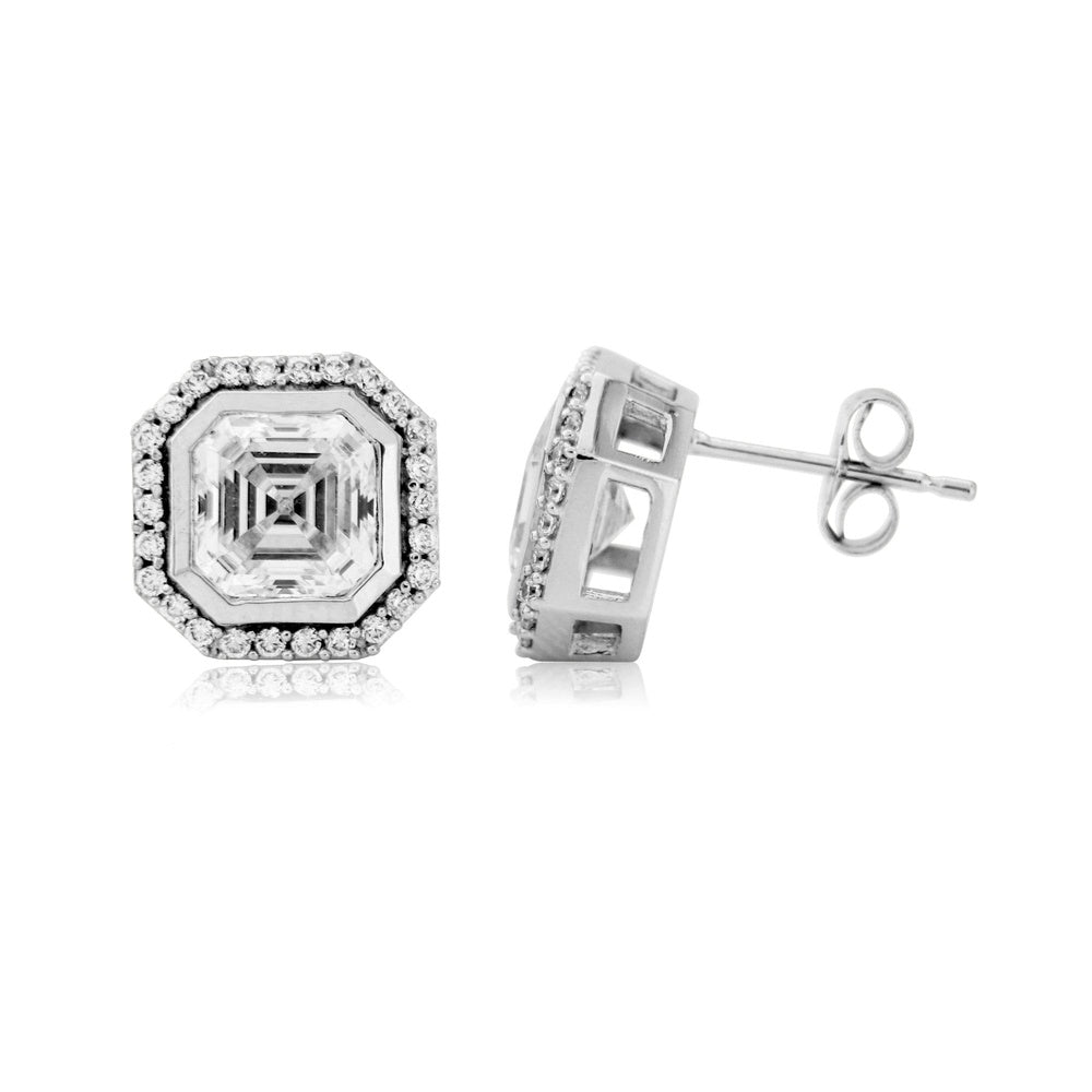 9CT WHITE GOLD OCTAGONAL SHAPE CUBIC ZIRCONIA STUD EARRINGS