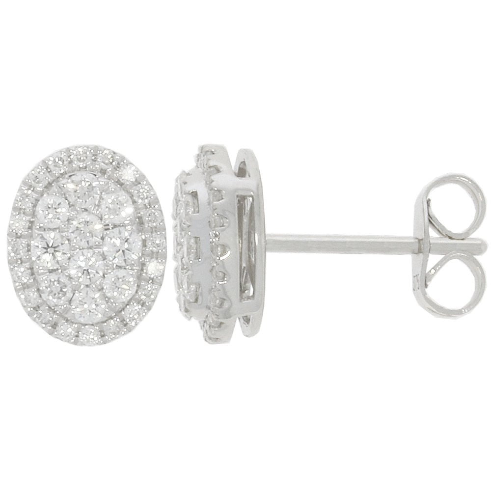 9CT WHITE GOLD OVAL CLUSTER DIAMOND STUD EARRINGS WITH 0.5CT DIAMONDS