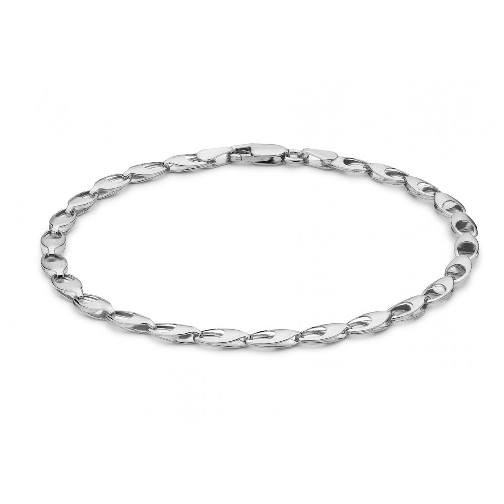 9CT WHITE GOLD OVAL LINK BRACELET 18CM/7"