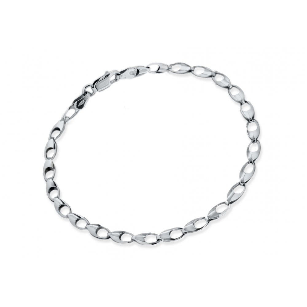 9CT WHITE GOLD OVAL LINK BRACELET 18CM/7"