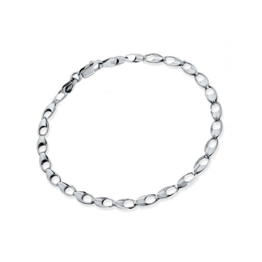 9CT WHITE GOLD OVAL LINK BRACELET 18CM/7"