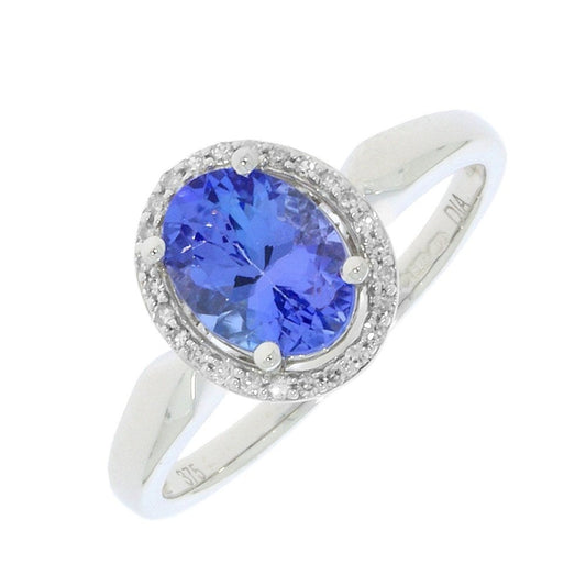 9CT WHITE GOLD OVAL TANZANITE & DIAMOND (0.26CT) RING