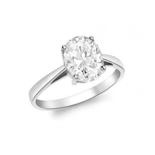 9CT WHITE GOLD OVAL ZIRCONIA SOLITAIRE CLAW SET RING
