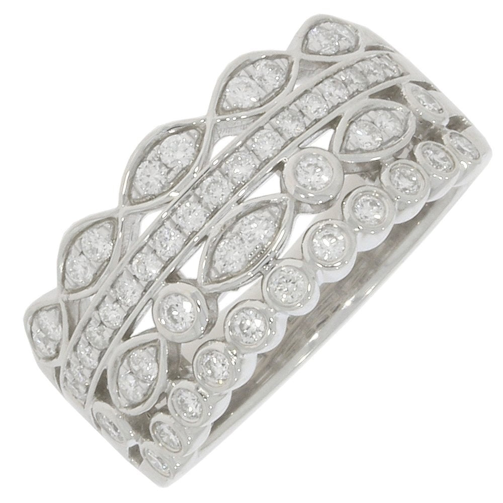 9CT WHITE GOLD PAVE STYLE 4 ROW INTRICATE DIAMOND BAND WITH 0.5CT DIAMOND