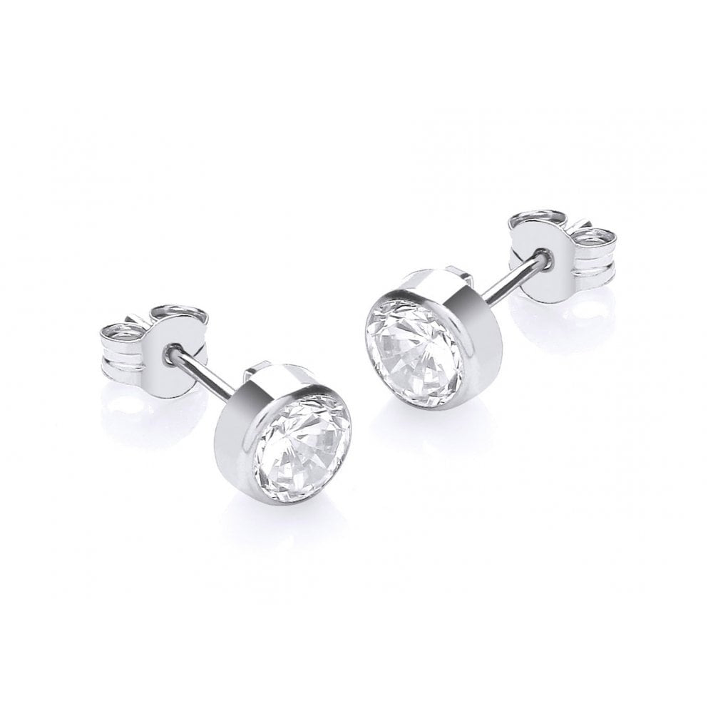 9CT WHITE GOLD ROUND CZ 5MM STUD EARRINGS