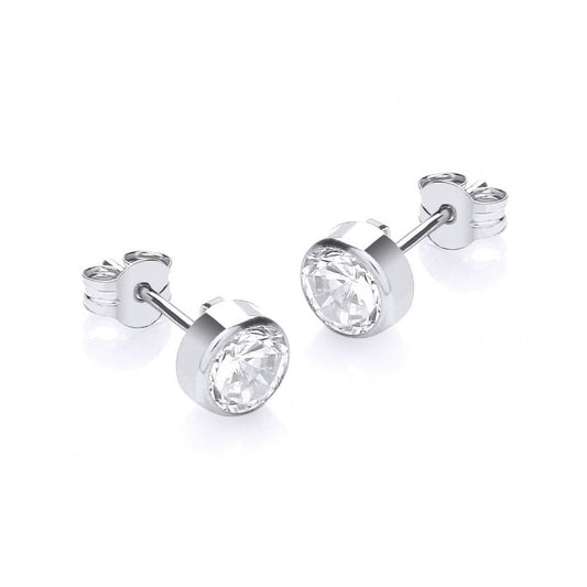 9CT WHITE GOLD ROUND CZ 5MM STUD EARRINGS