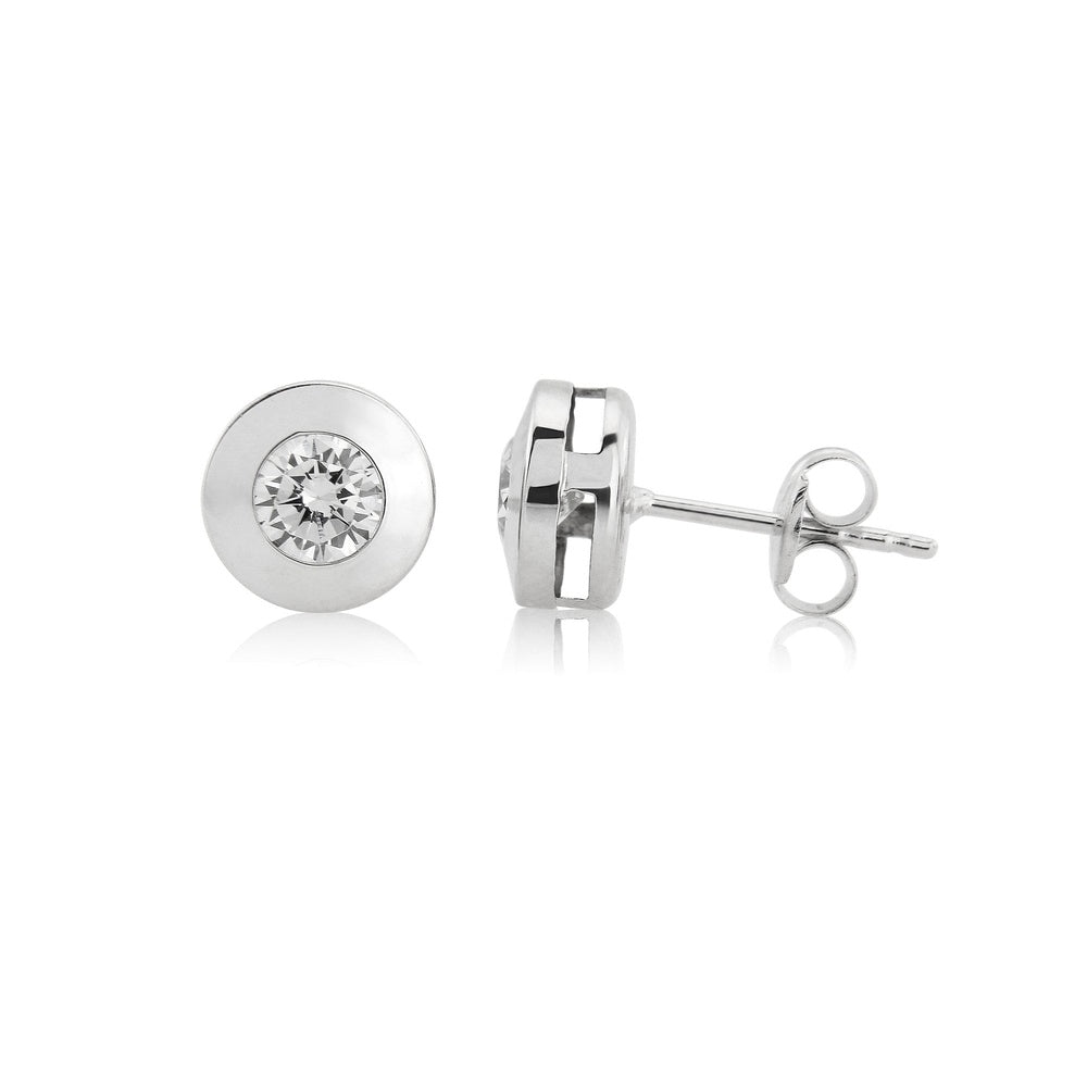 9CT WHITE GOLD RUBOVER DESIGN STUD EARRINGS WITH SMALL CUBIC ZIRCONIA IN SOLID SETTING