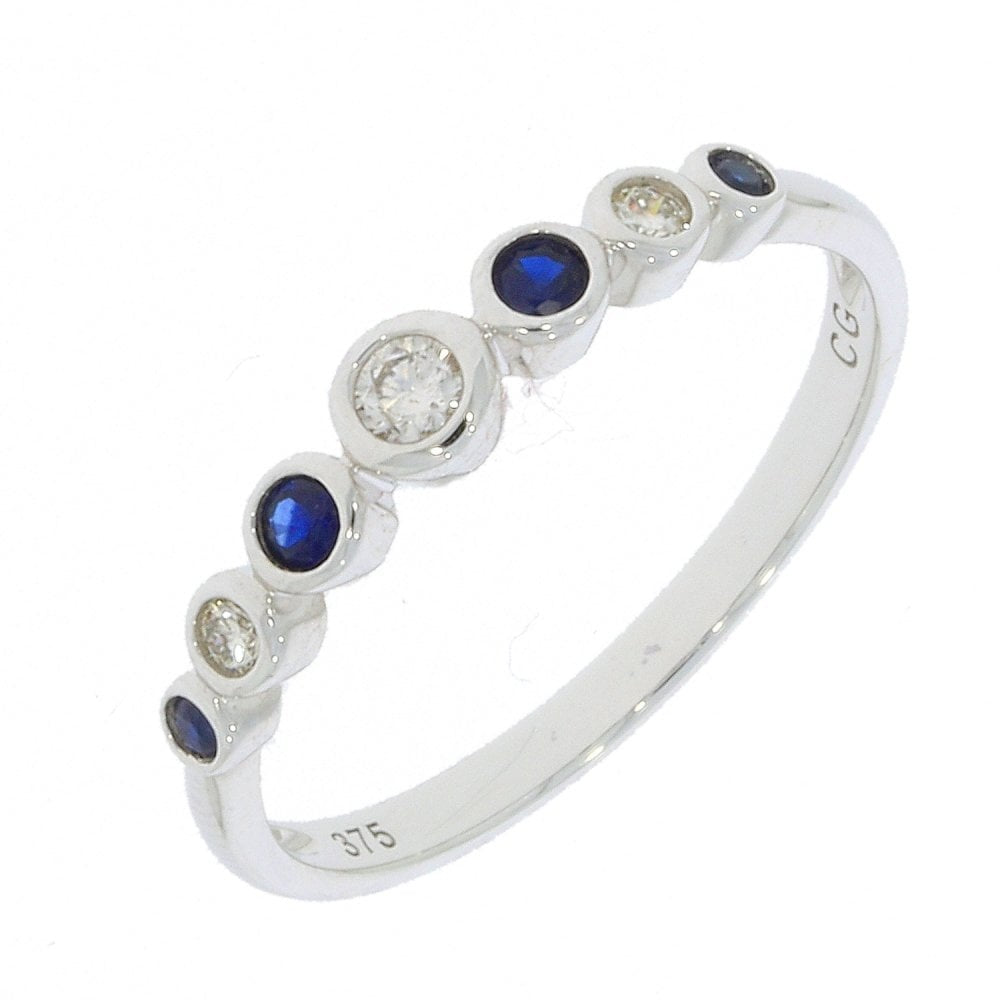 9CT WHITE GOLD RUBOVER SET SAPPHIRE & DIAMOND BAND (0.1CT DIAMOND)