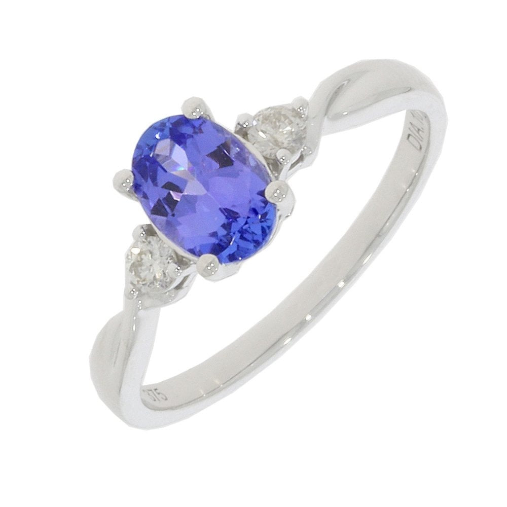 9CT WHITE GOLD TANZANITE & DIAMOND (0.1CT) RING