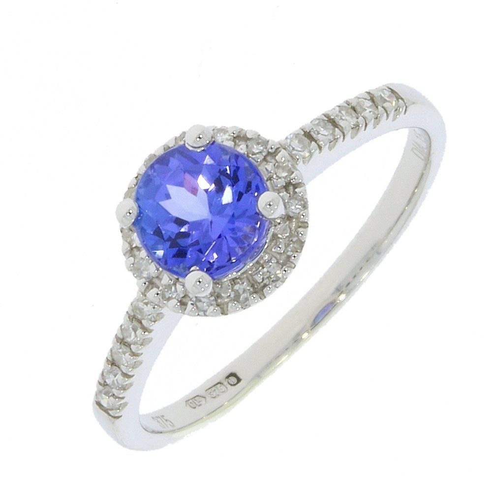 9CT WHITE GOLD TANZANITE & DIAMOND RING 