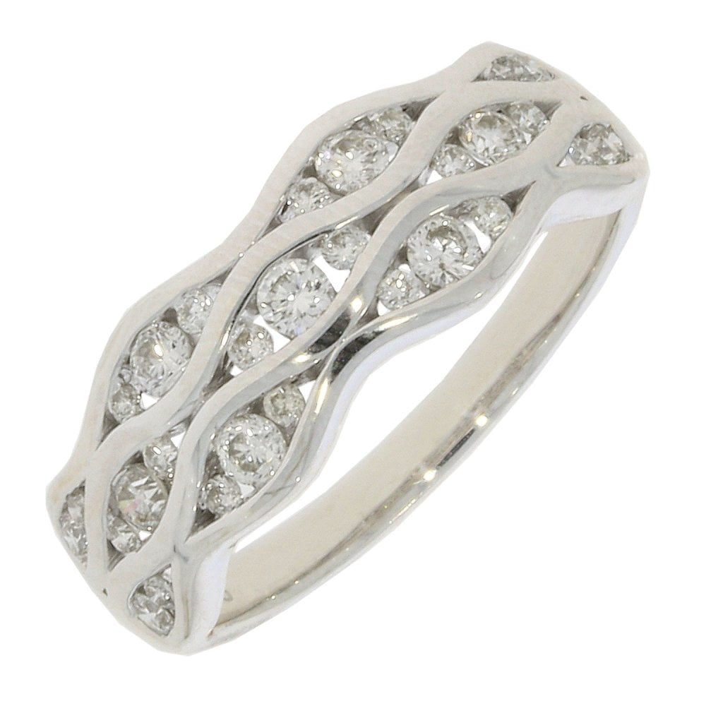 9CT WHITE GOLD WAVE PATTERN DIAMOND BAND WITH 0.5CT DIAMOND