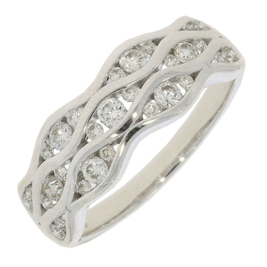 9CT WHITE GOLD WAVE PATTERN DIAMOND BAND WITH 0.5CT DIAMOND