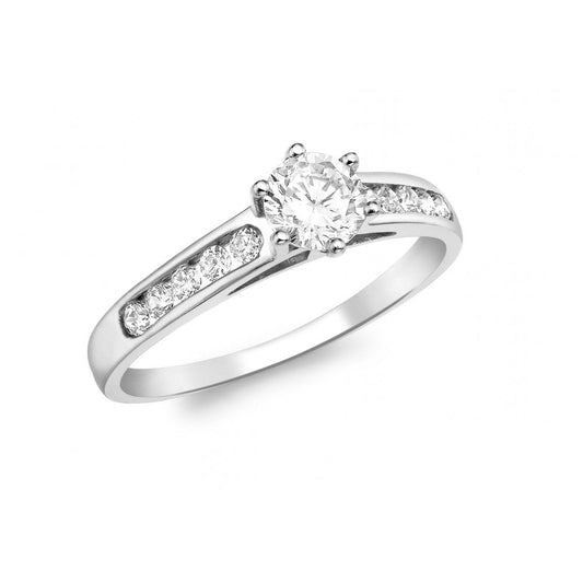 9CT WHITE GOLD WHITE CZ WITH 5MM WHITE SOLITAIRE CZ RING