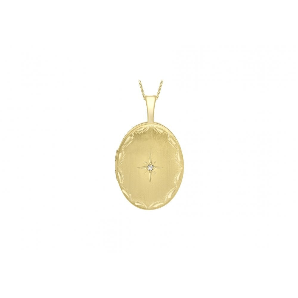 9CT YELLOW GOLD 0.01CT DIAMOND SET 16MM X 25MM ETCHED OVAL LOCKET
