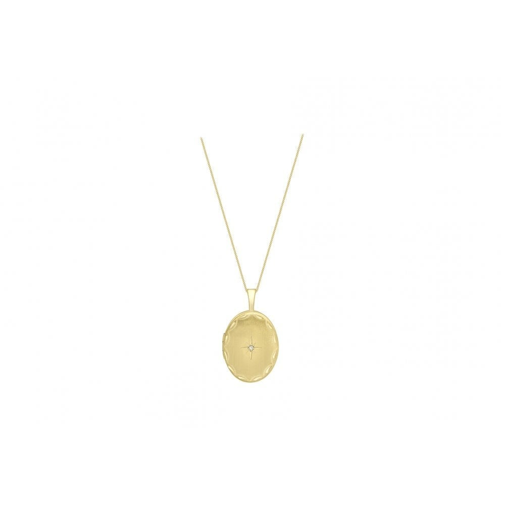 9CT YELLOW GOLD 0.01CT DIAMOND SET 16MM X 25MM ETCHED OVAL LOCKET