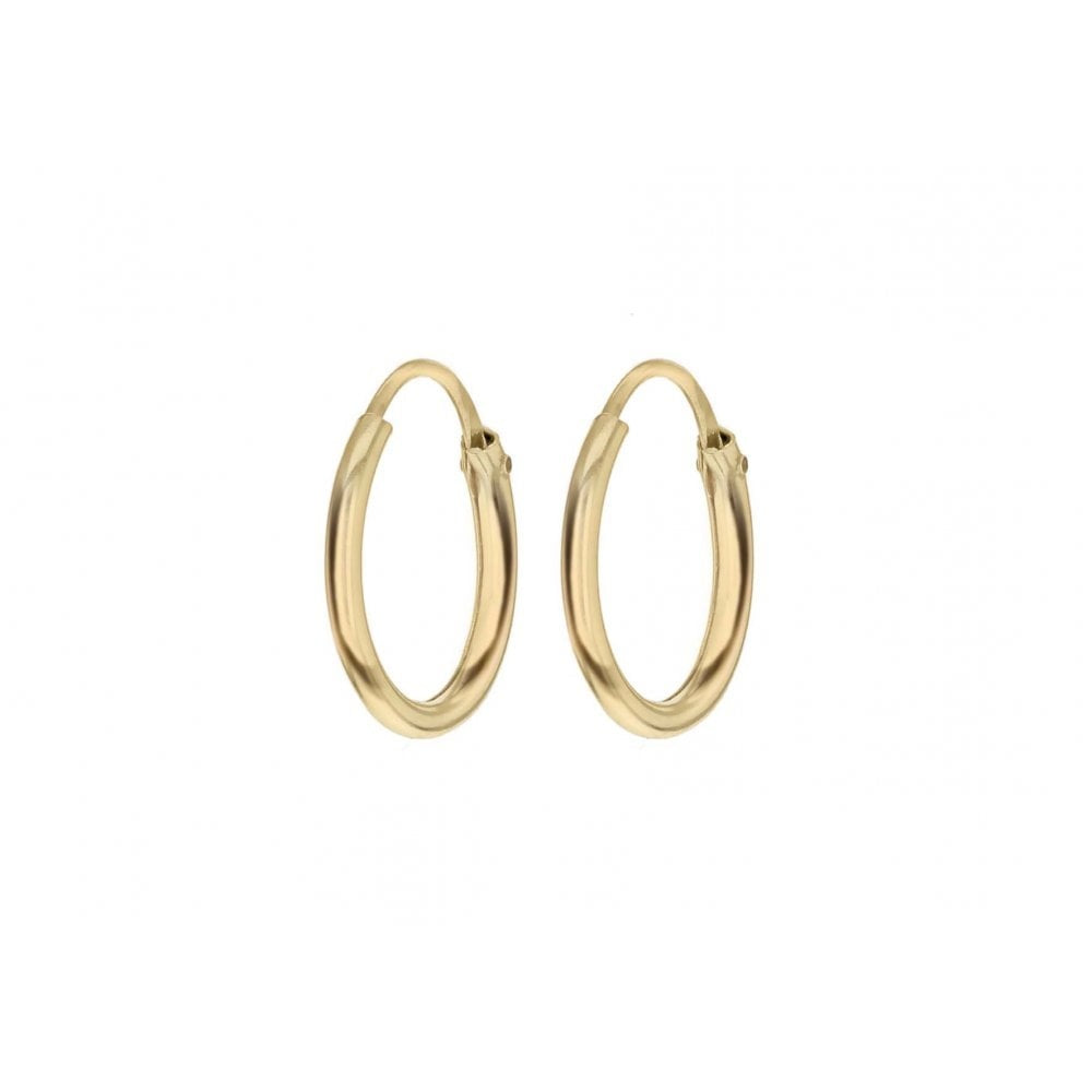 9CT YELLOW GOLD 1.2MM PLAIN 10.5MM SLEEPER HOOP EARRINGS