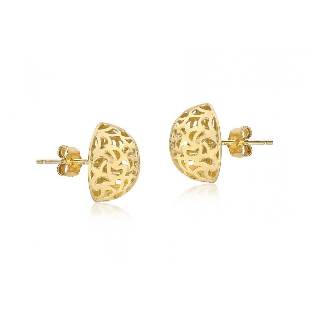 9CT YELLOW GOLD 11.5MM FILIGREE DOME STUD EARRINGS