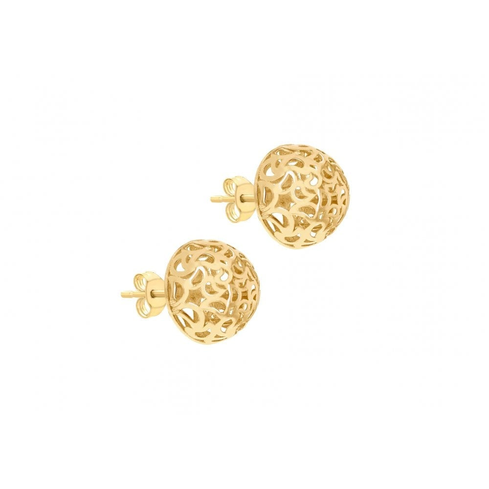 9CT YELLOW GOLD 11.5MM FILIGREE DOME STUD EARRINGS